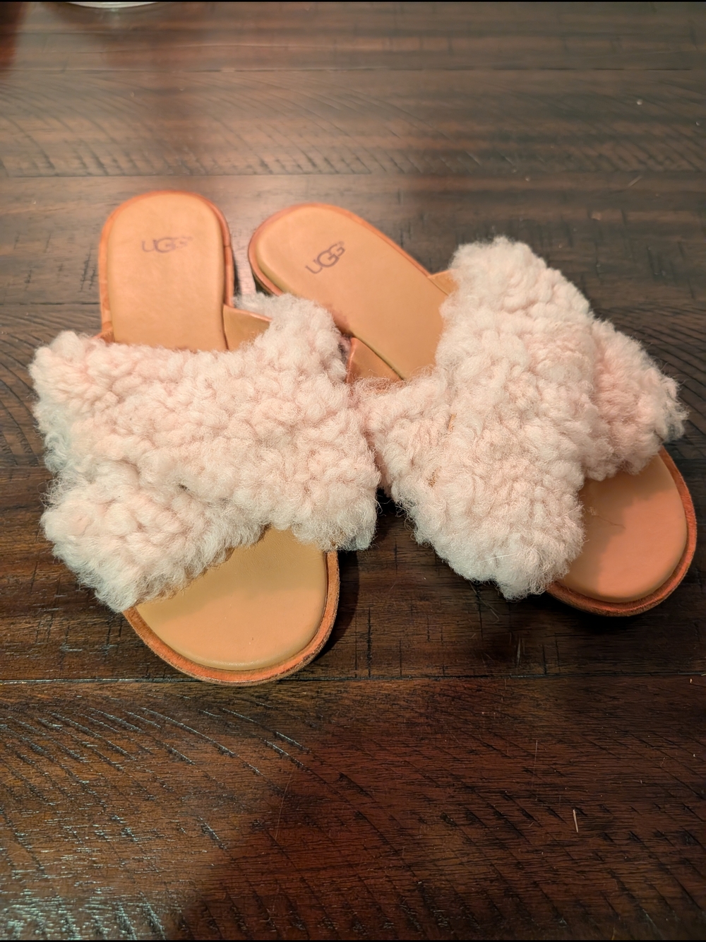 UGG Women's Pink Shearling Slide Sandals - Picture 3 of 8